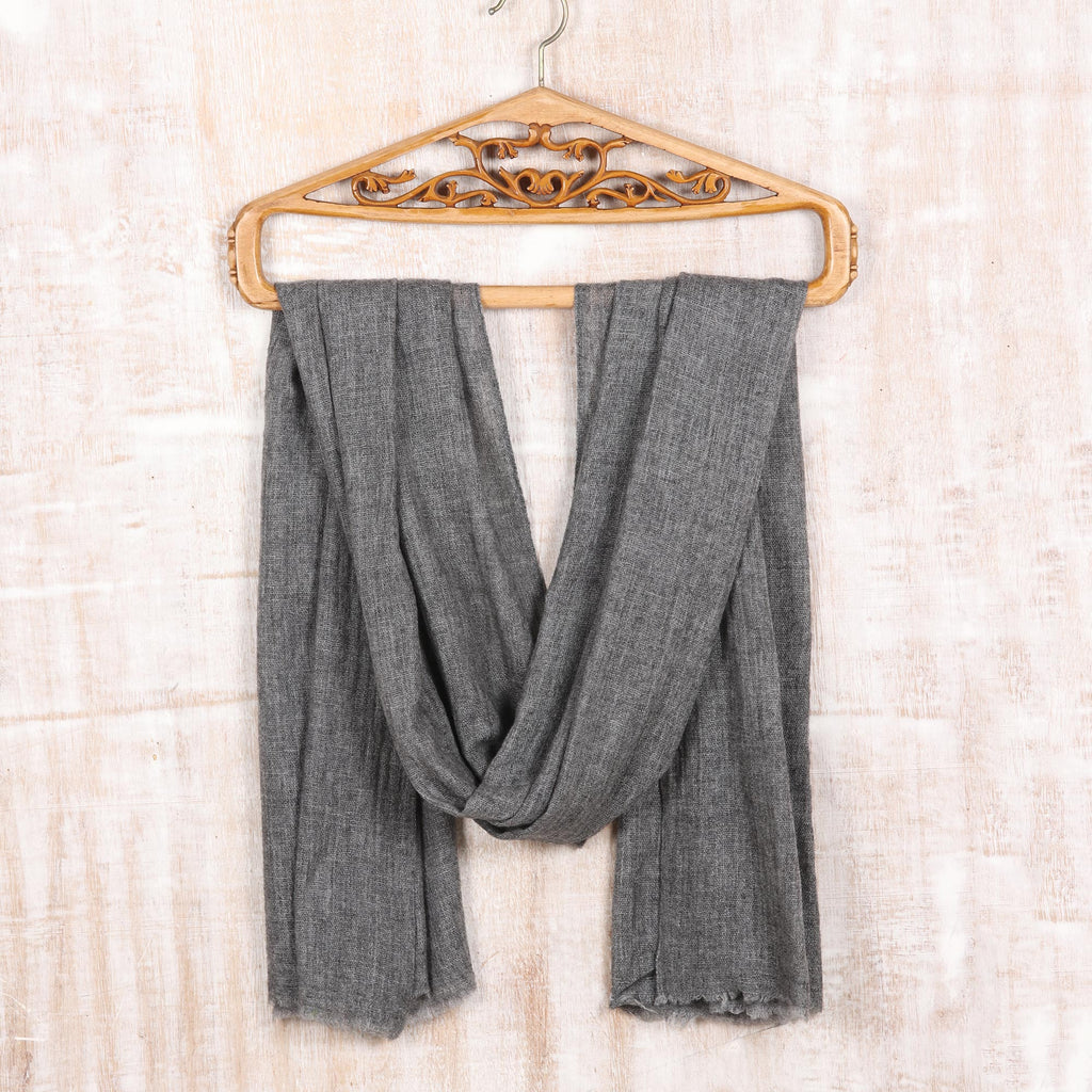 Soft Indian Cashmere Wool Woven Graphite Grey Shawl - Graphite Grey