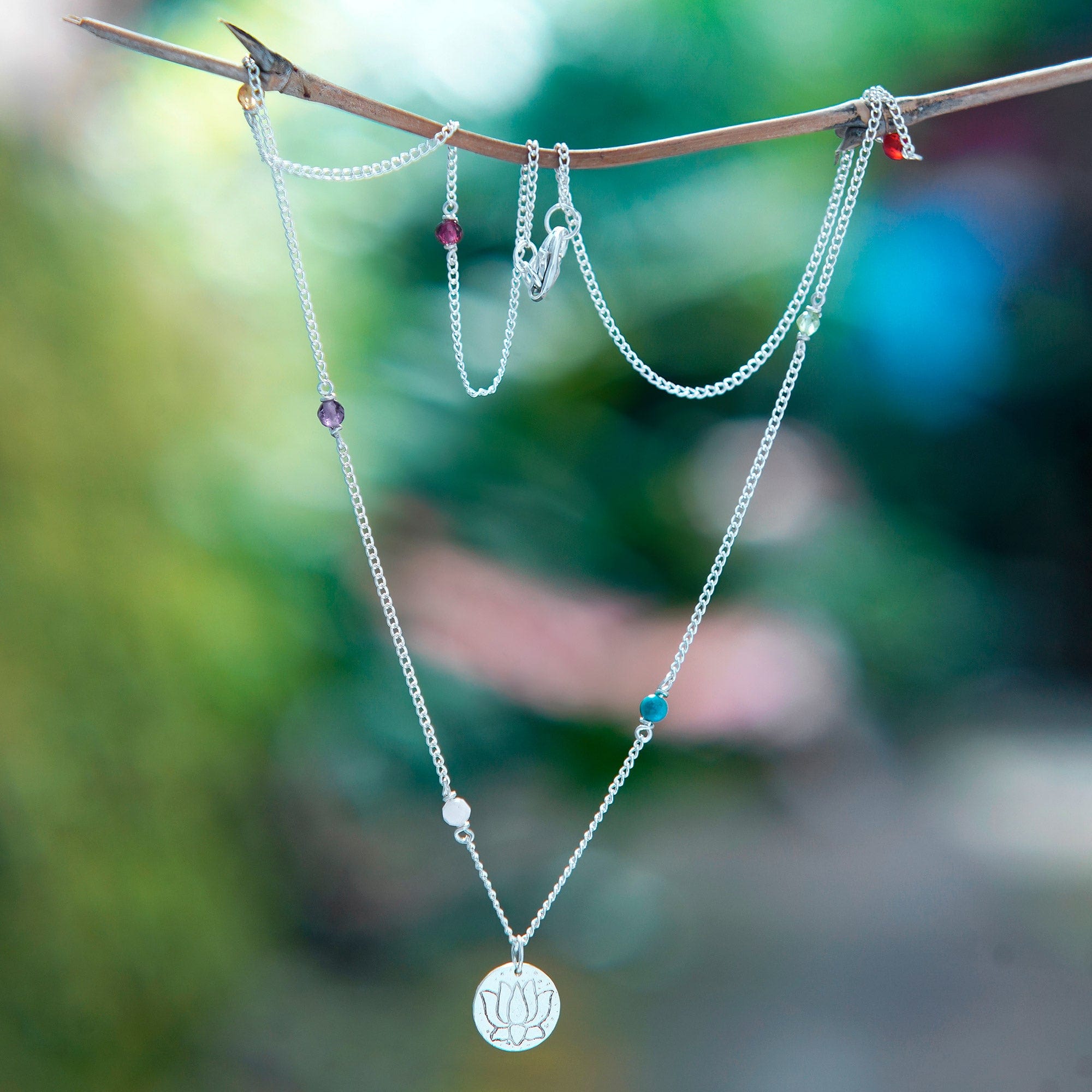 Chakra-Themed Multi-Gemstone Station Pendant Necklace - Chakra of Life