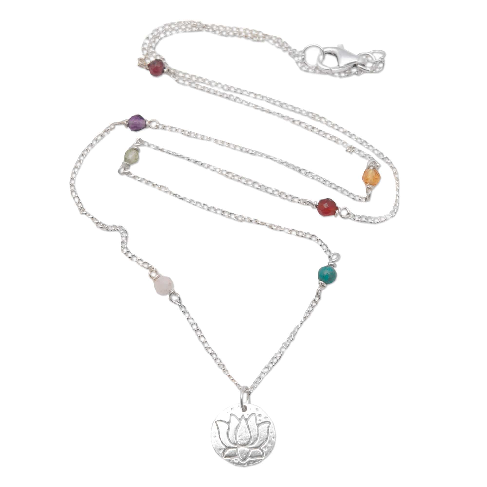 Chakra-Themed Multi-Gemstone Station Pendant Necklace - Chakra of Life