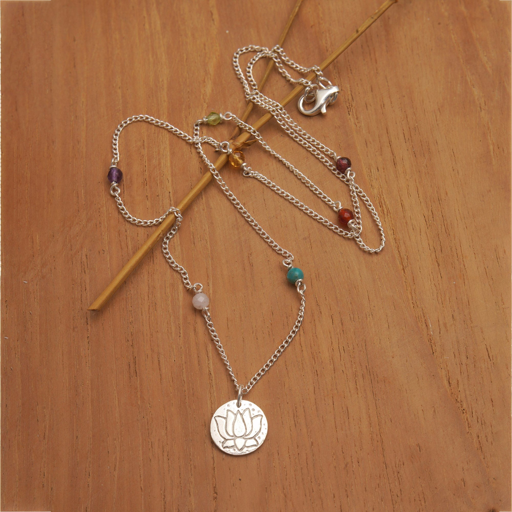 Chakra-Themed Multi-Gemstone Station Pendant Necklace - Chakra of Life