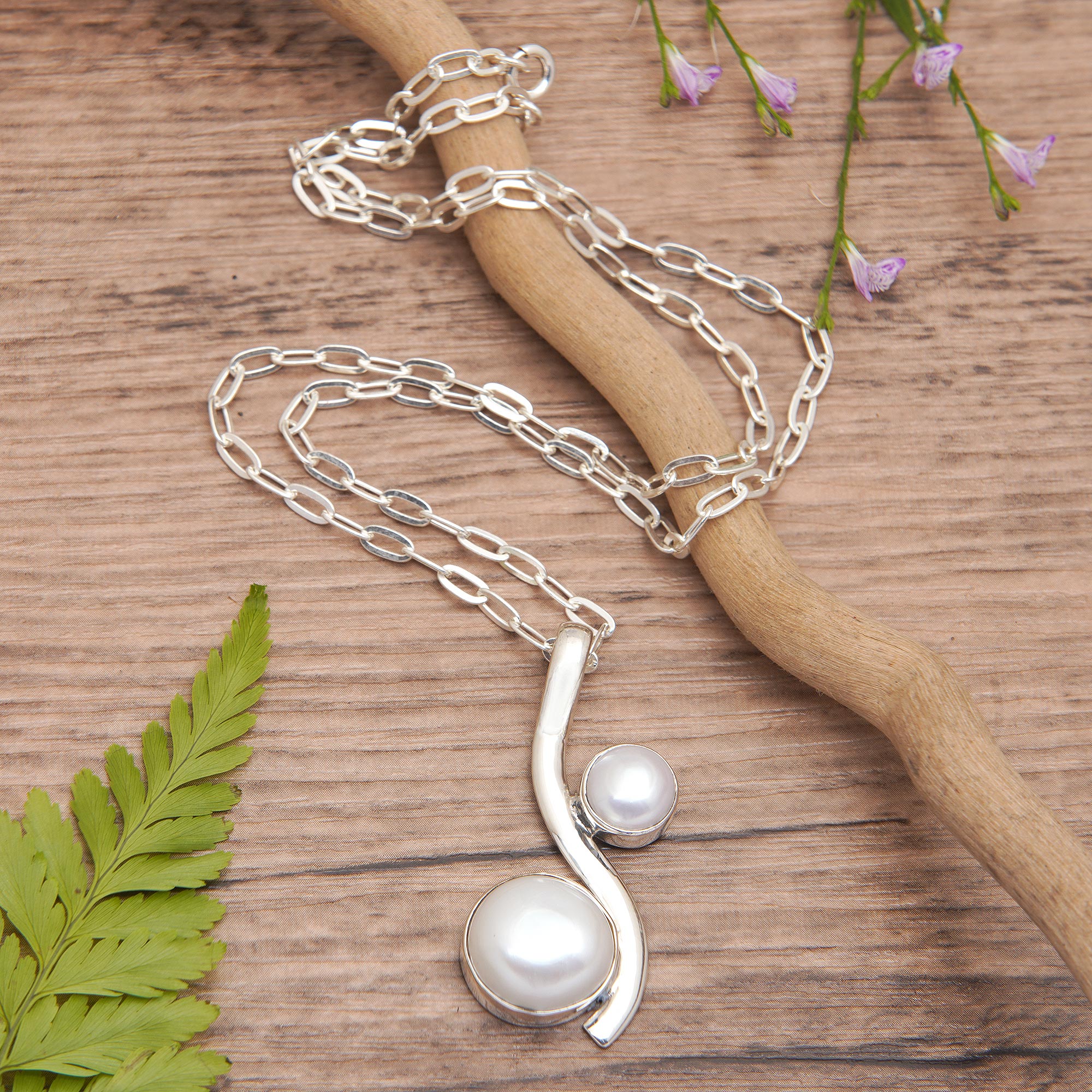 Sterling Silver Pendant Necklace with Grey Cultured Pearls - Exquisite Luminescence