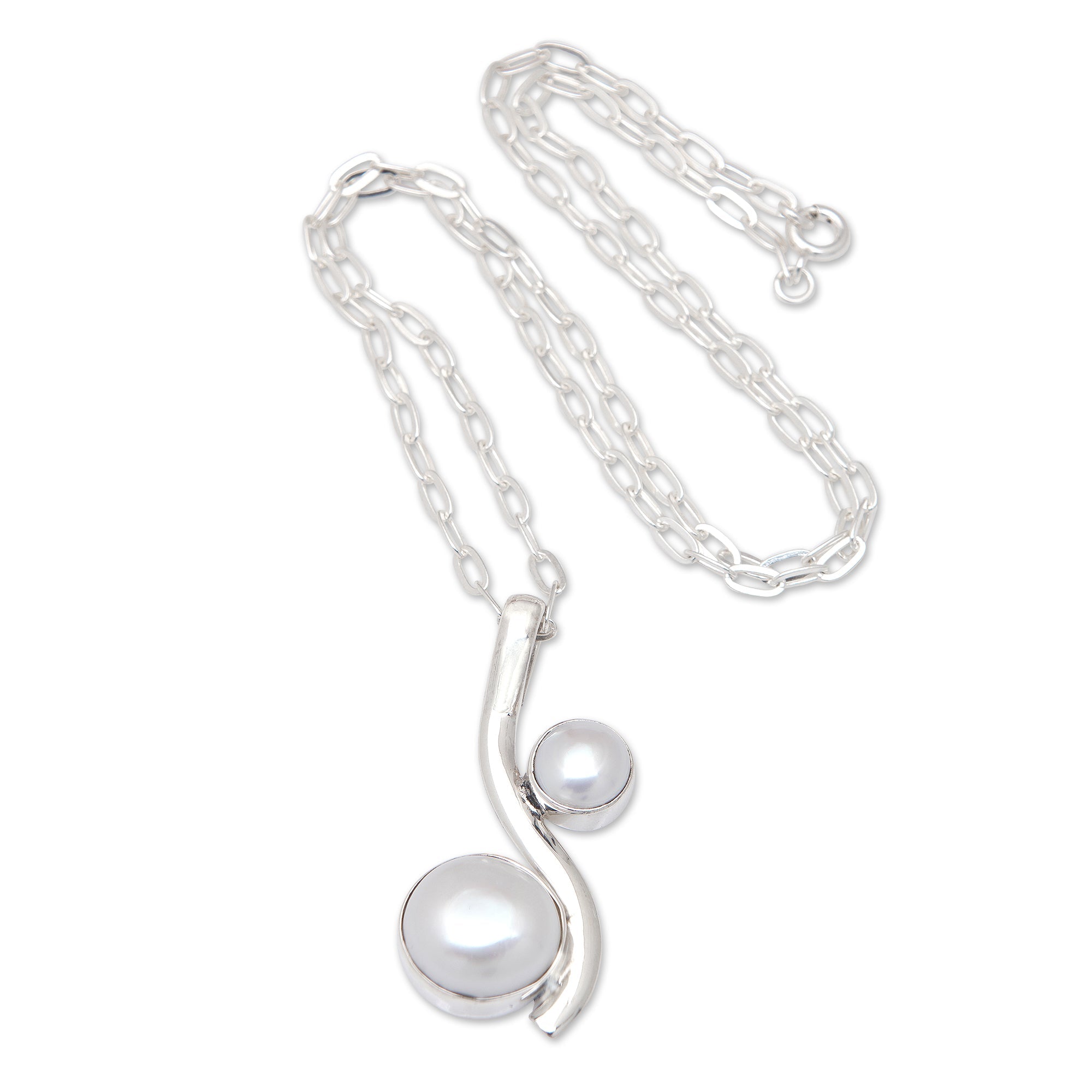 Sterling Silver Pendant Necklace with Grey Cultured Pearls - Exquisite Luminescence