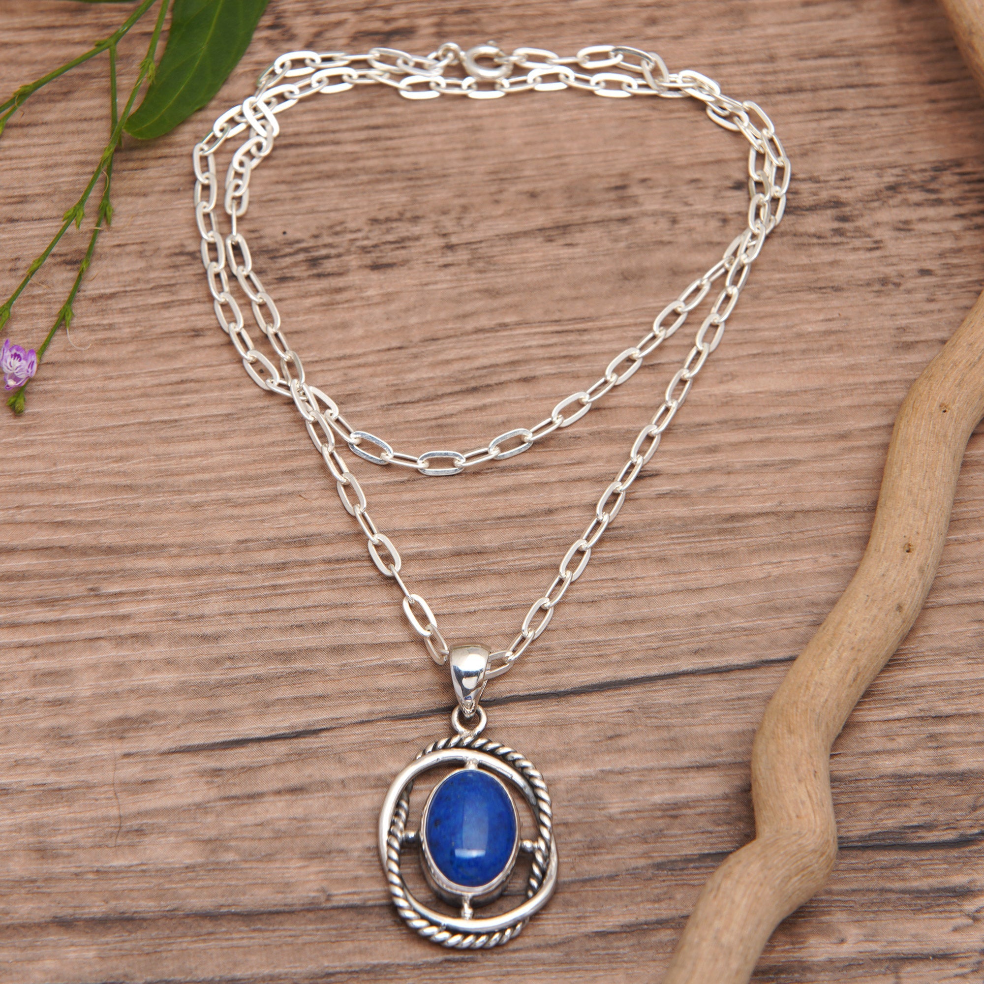 Modern Sterling Silver Lapis Lazuli Pendant Necklace - Midnight Cross