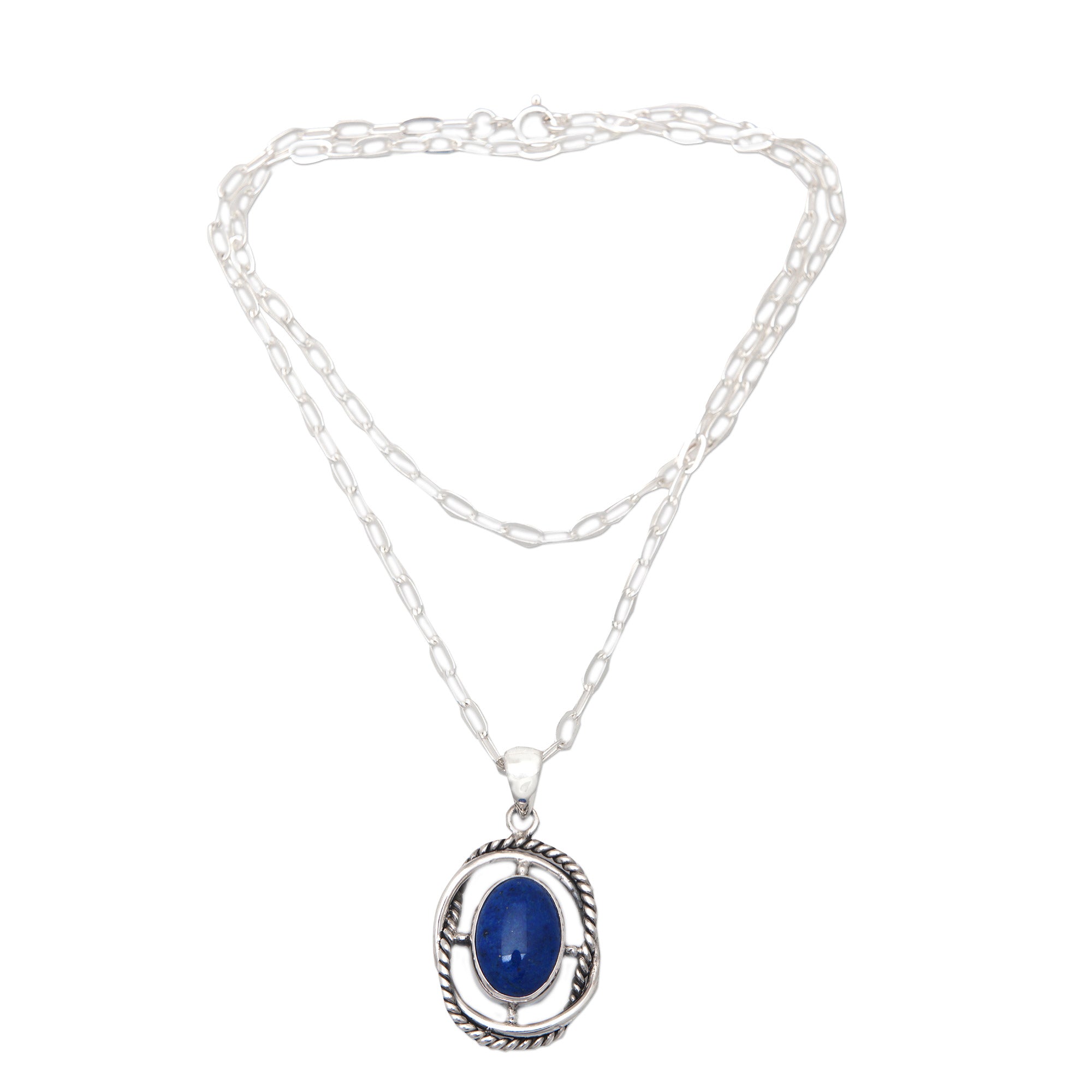 Modern Sterling Silver Lapis Lazuli Pendant Necklace - Midnight Cross