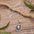 Sterling Silver Pendant Necklace with Labradorite Stone - Chic Iridescence