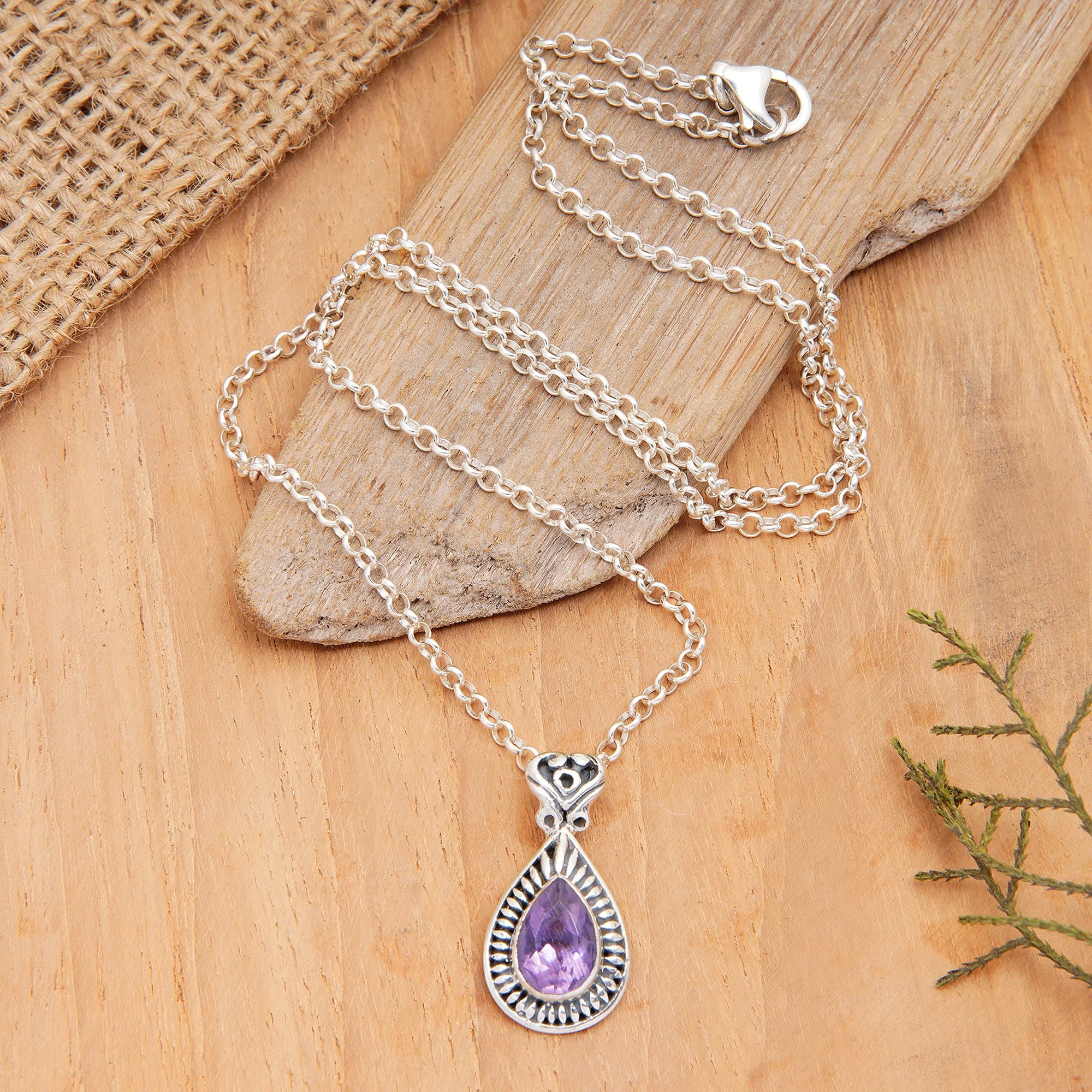 Faceted One-Carat Amethyst Pendant Necklace from Bali - Gleam of Wisdom