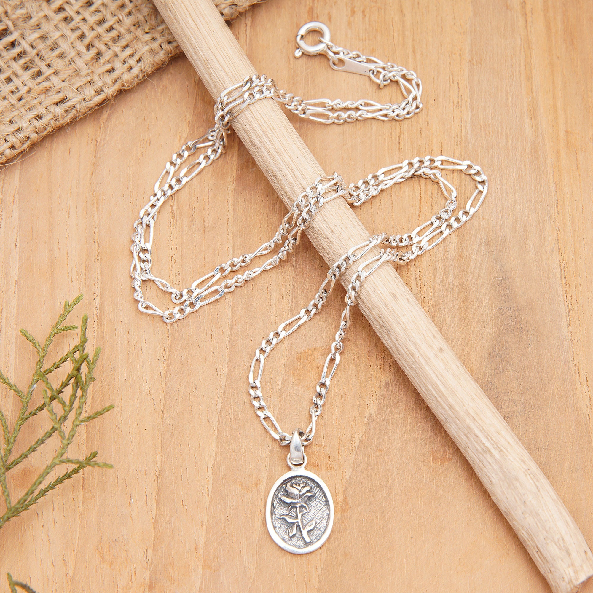 Sterling Silver Pendant Necklace with Rose Motif from Bali - Anniversary Rose
