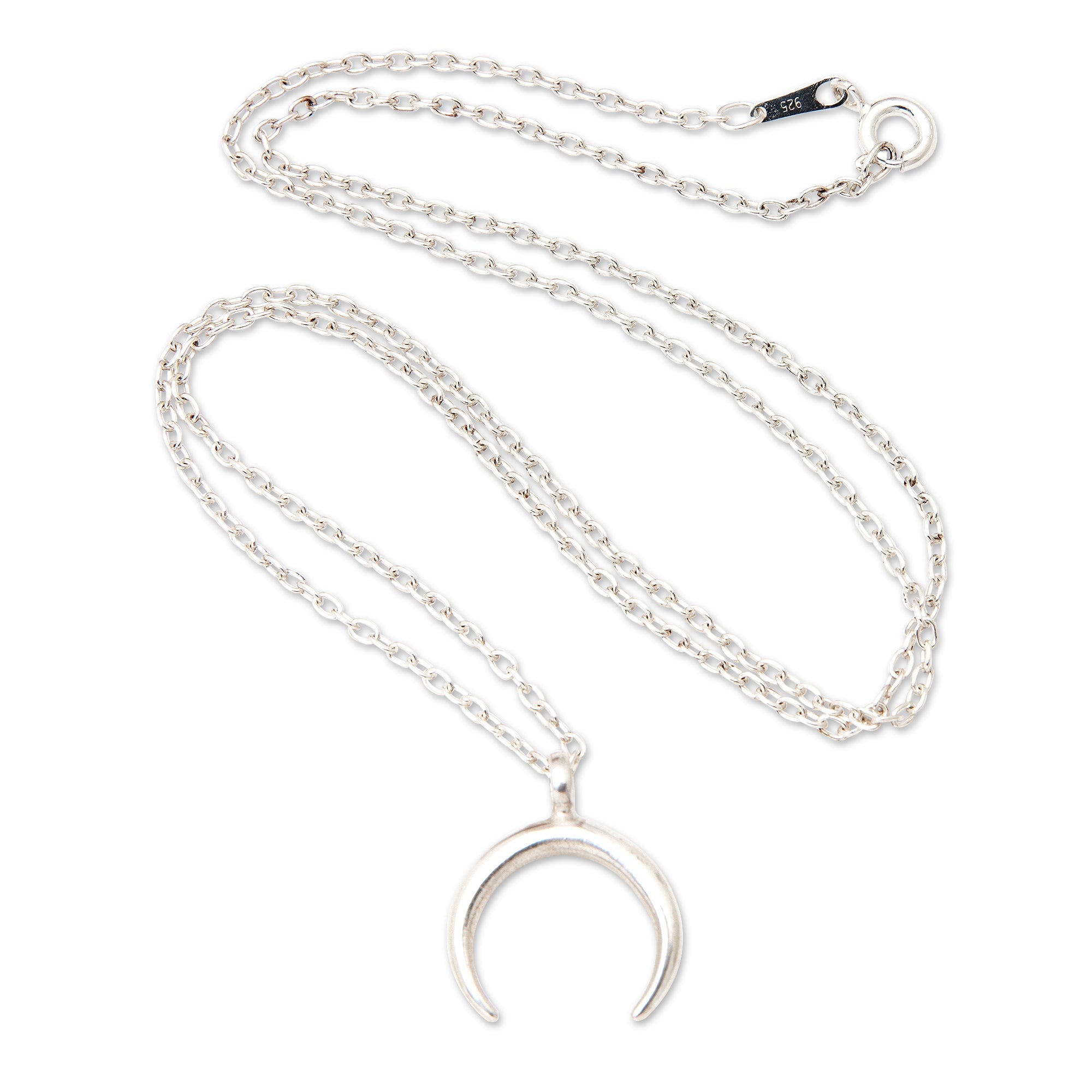 Sterling Silver Pendant Necklace with Crescent Moon Motif - Crescent at Night