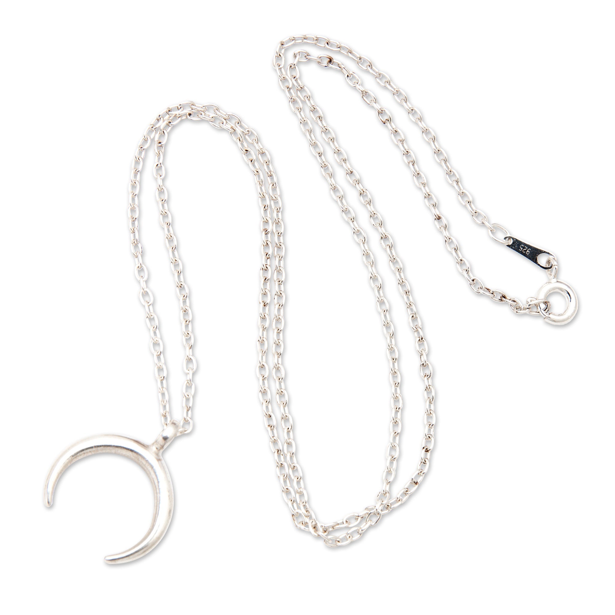 Sterling Silver Pendant Necklace with Crescent Moon Motif - Crescent at Night