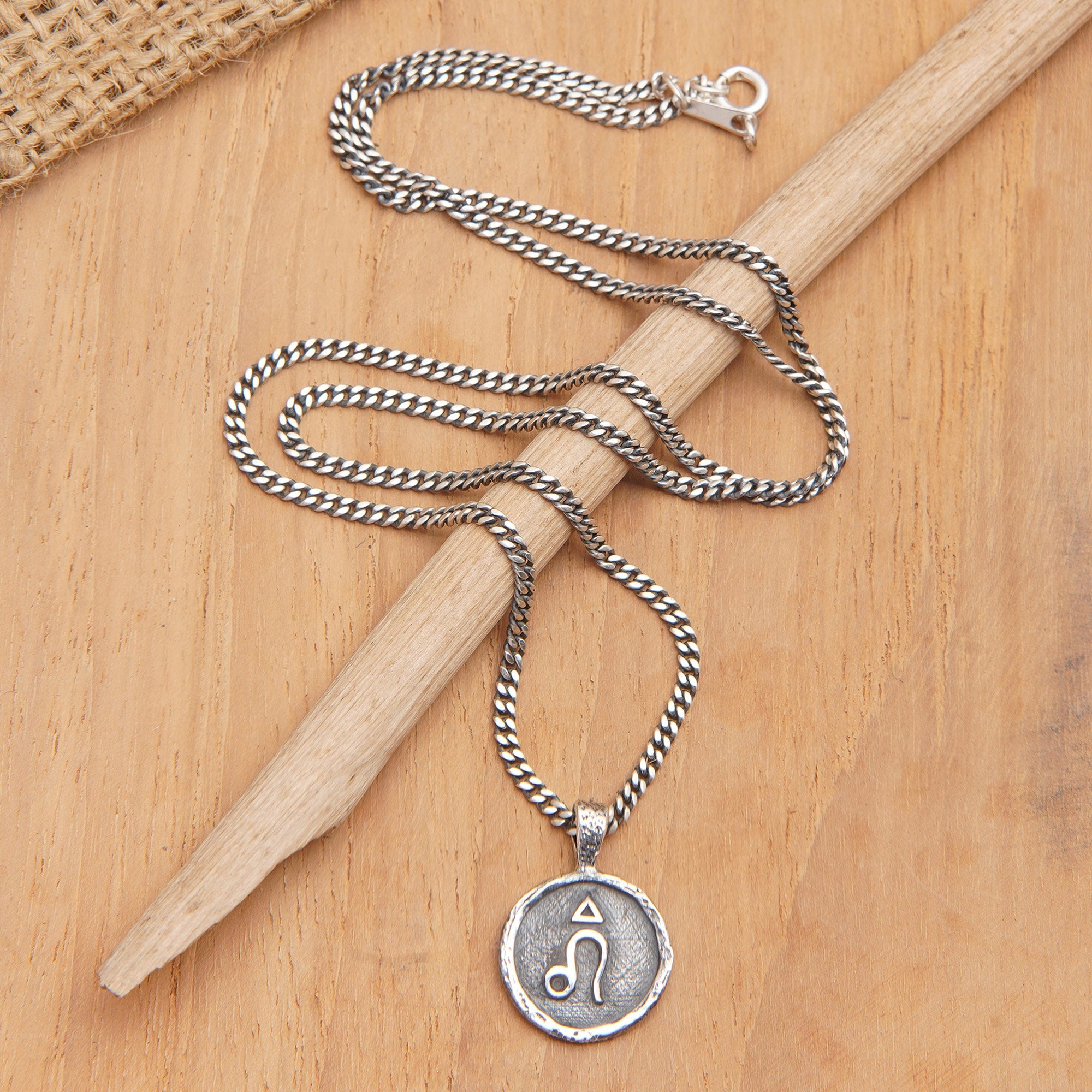 Sterling Silver Necklace with Leo Zodiac Sign Pendant - Leo Charm