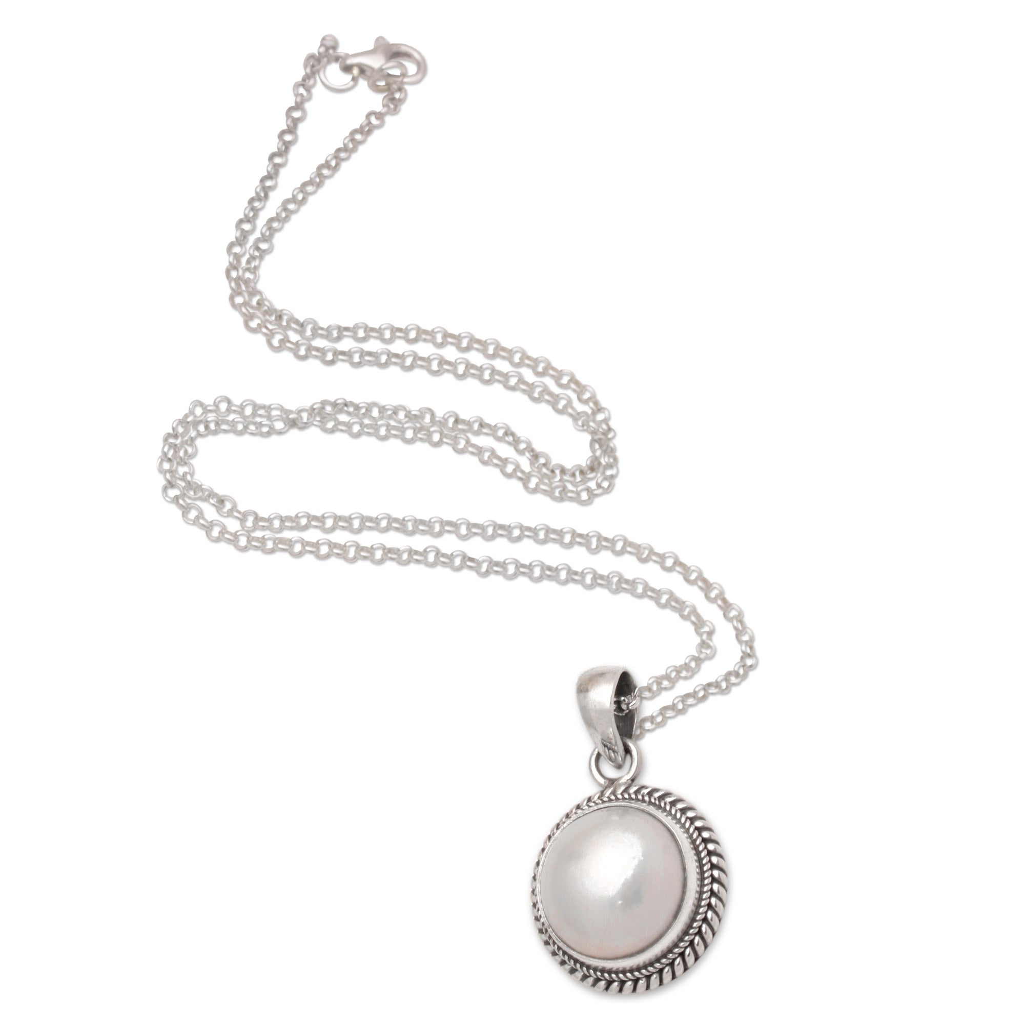 Polished White Cultured Pearl Pendant Necklace from Bali - Shiny Destiny