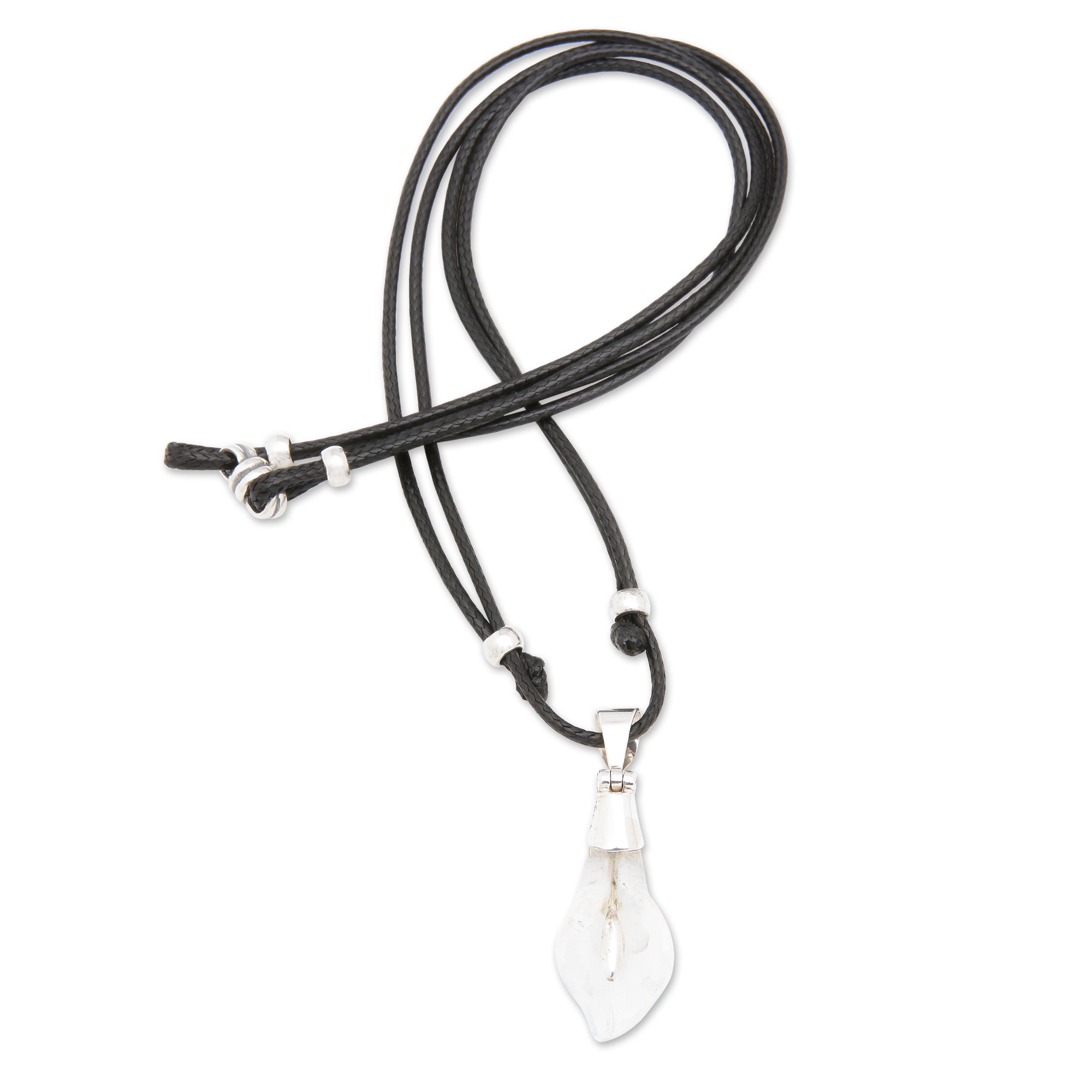 Sterling Silver Necklace with Blown Glass Lily Pendant - Sparkling Lily