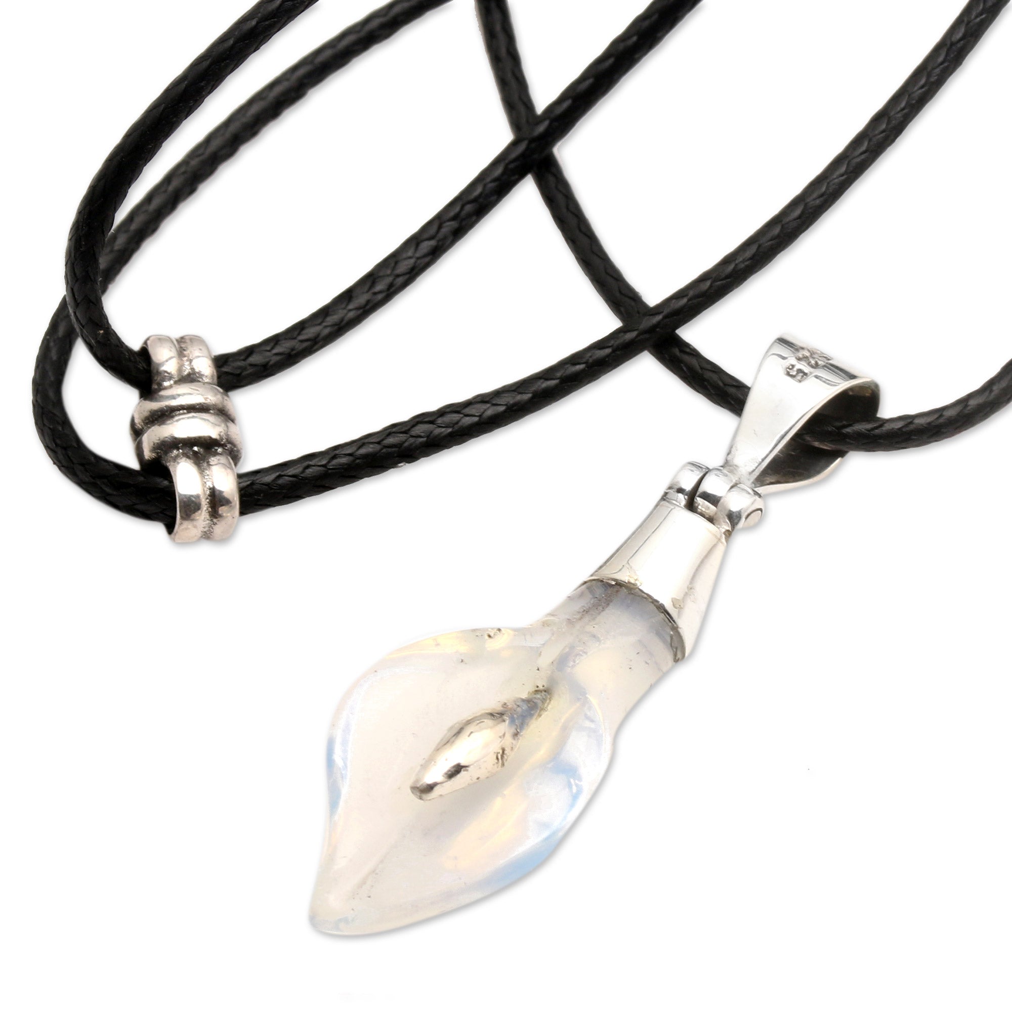 Sterling Silver Necklace with Blown Glass Lily Pendant - Sparkling Lily