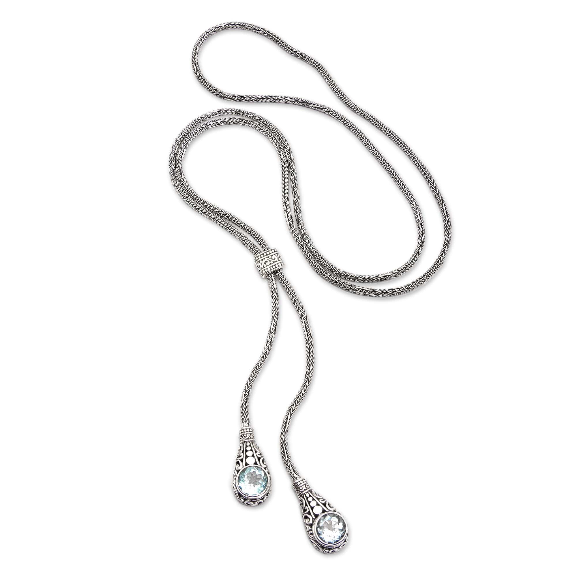 Classic 11-Carat Faceted Blue Topaz Lariat Necklace - Sacred Tears