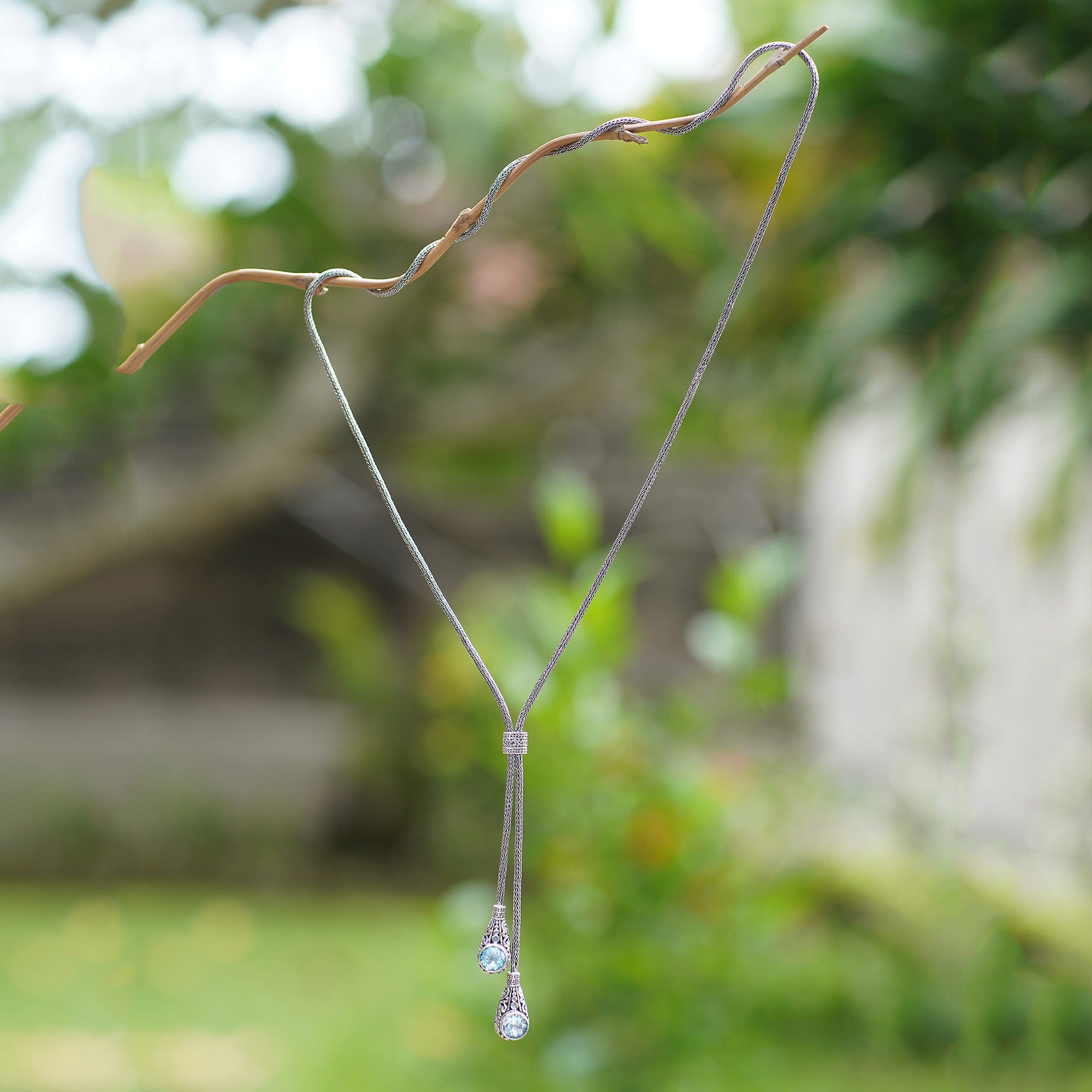 Classic 11-Carat Faceted Blue Topaz Lariat Necklace - Sacred Tears