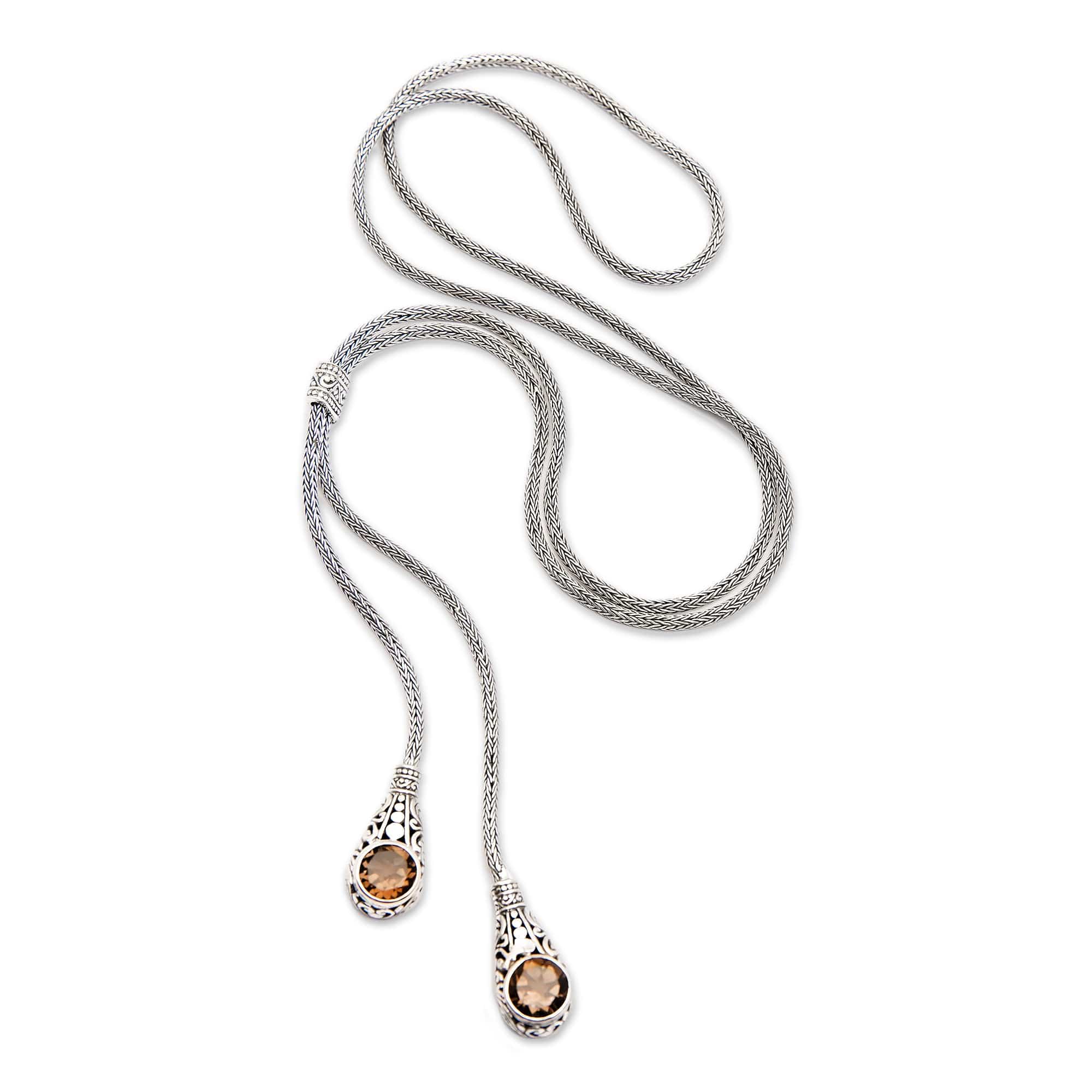 Classic Six-Carat Faceted Smoky Quartz Lariat Necklace - Sacred Ethereal Tears