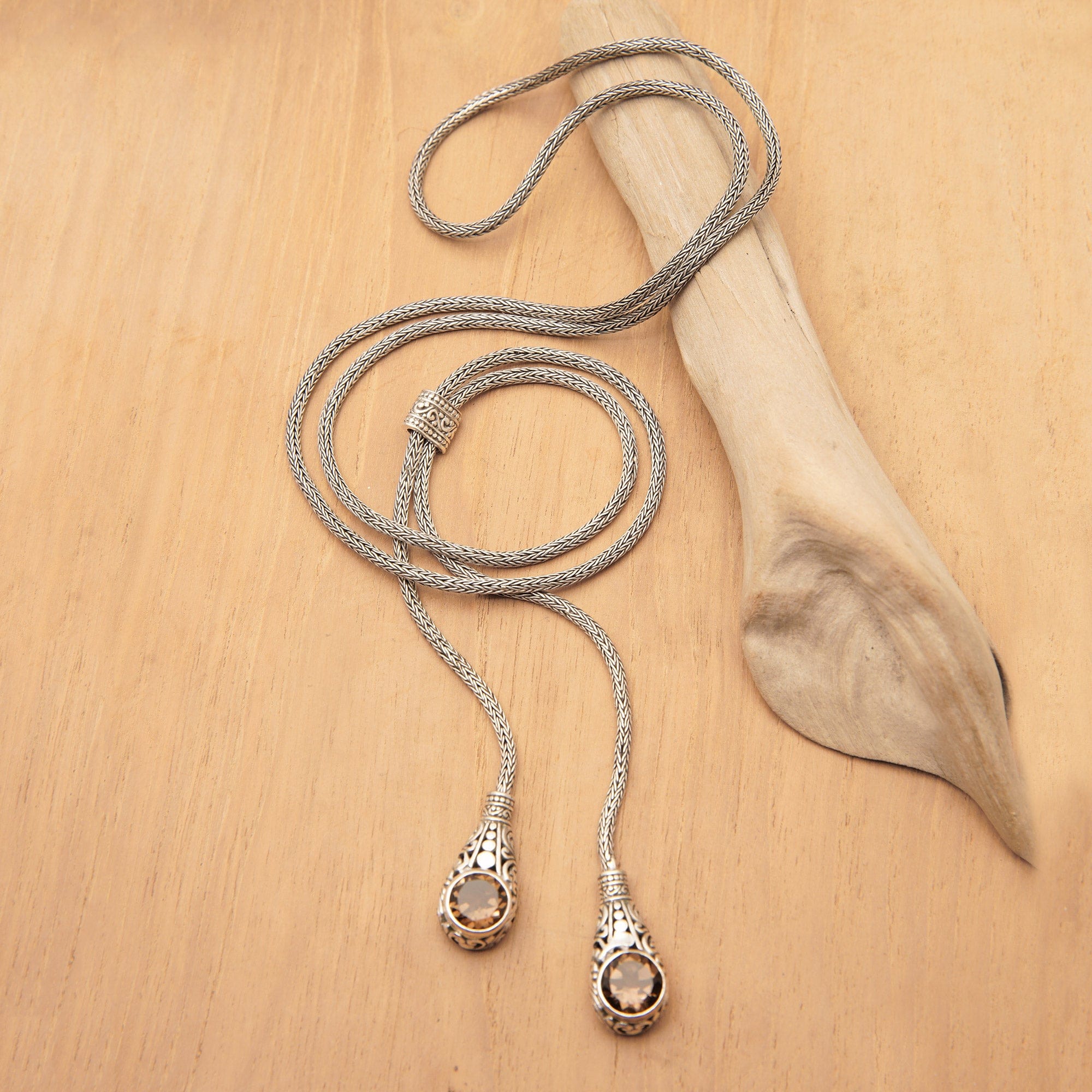 Classic Six-Carat Faceted Smoky Quartz Lariat Necklace - Sacred Ethereal Tears