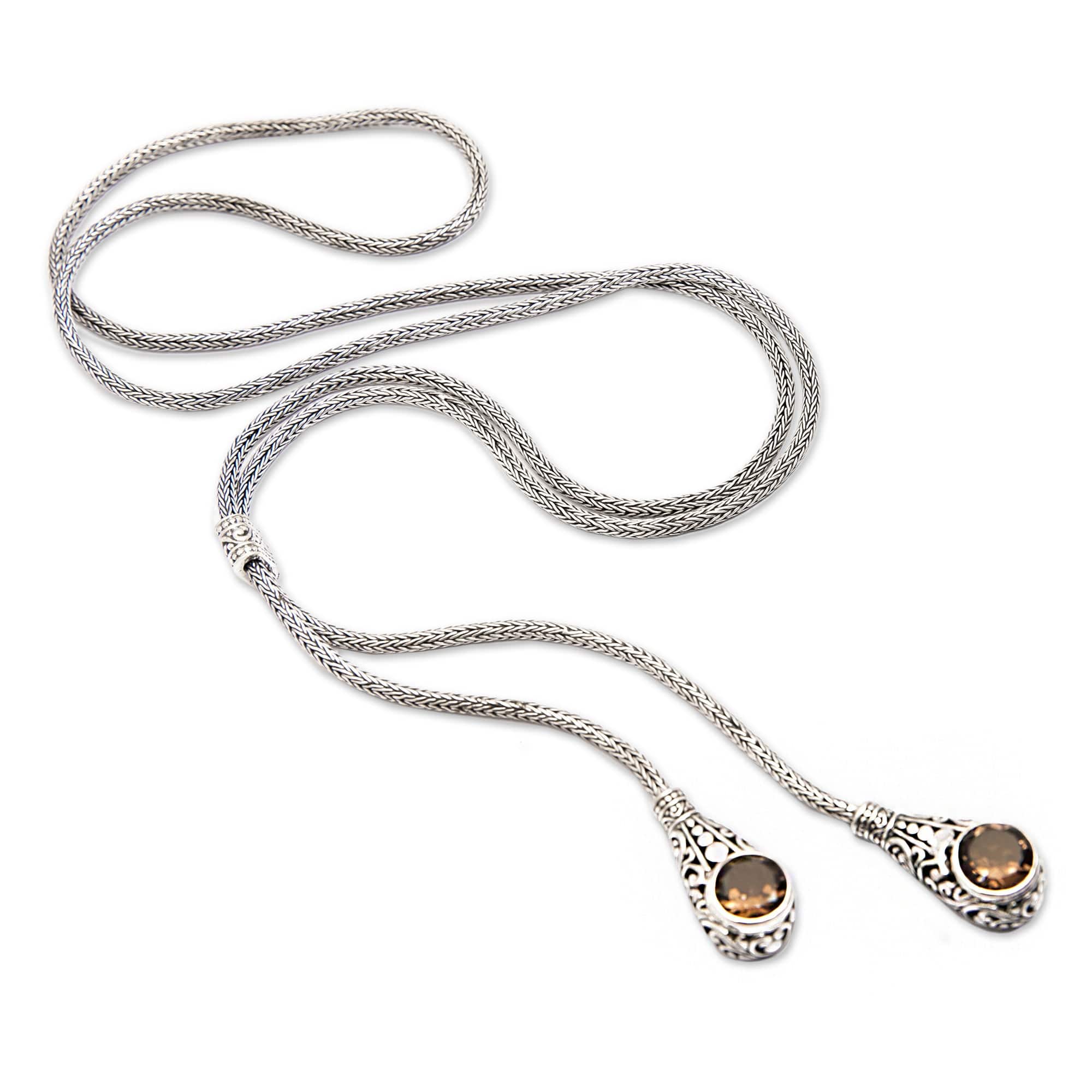 Classic Six-Carat Faceted Smoky Quartz Lariat Necklace - Sacred Ethereal Tears