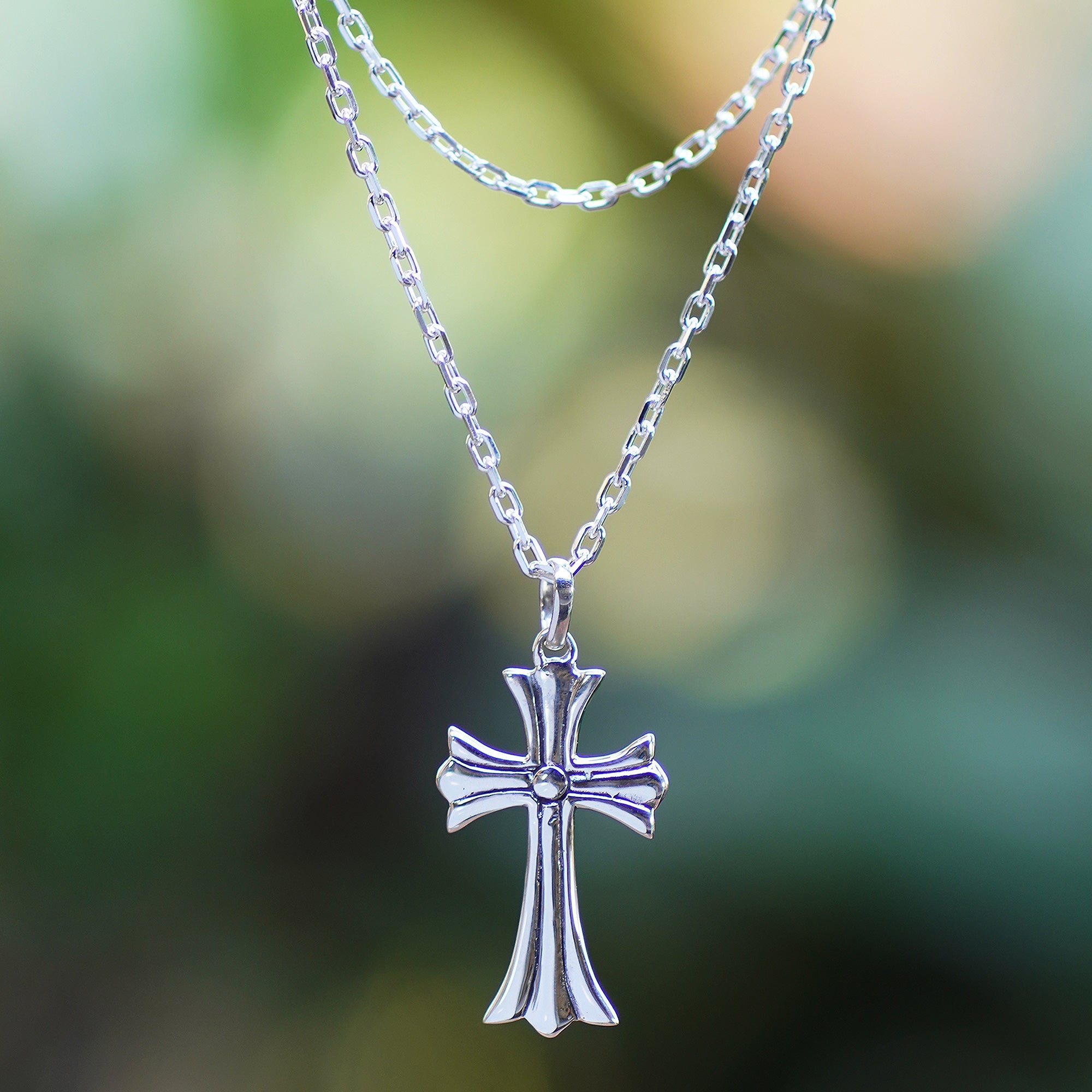 Polished Sterling Silver Cross Pendant Necklace from Bali - Cross of Vitality
