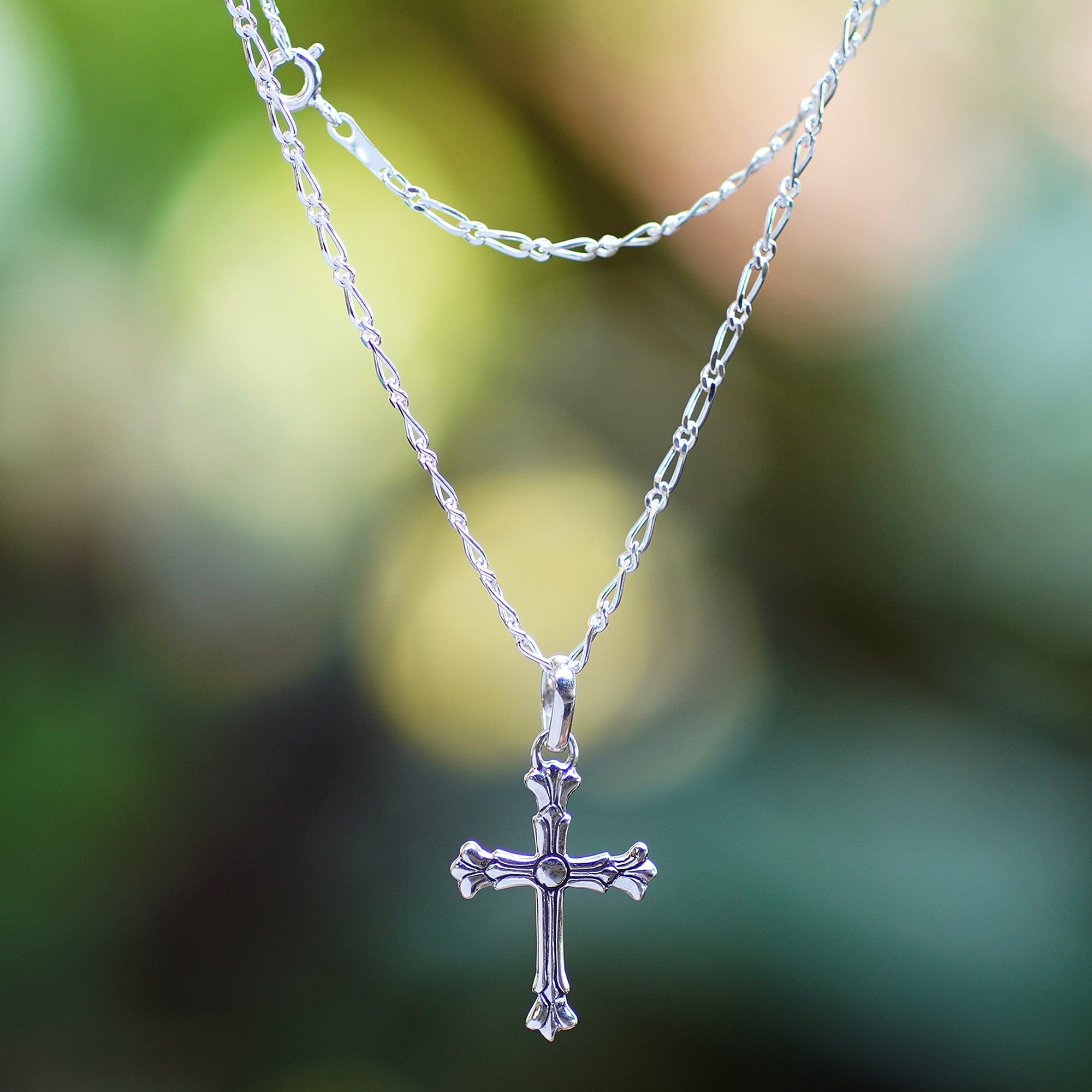 Classic Sterling Silver Cross Pendant Necklace from Bali - Cross of the Divine