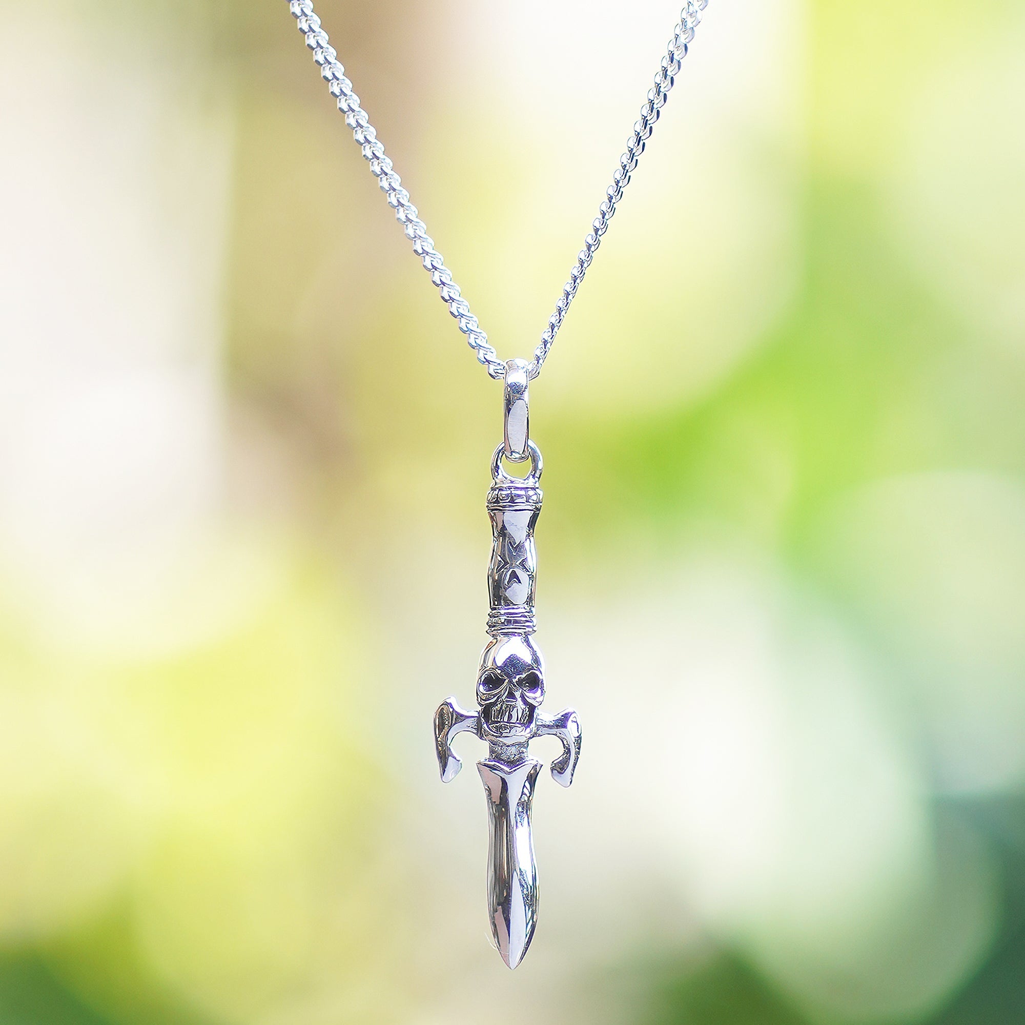 Skull-Themed Sterling Silver Pendant Necklace from Bali - Underworld Sword