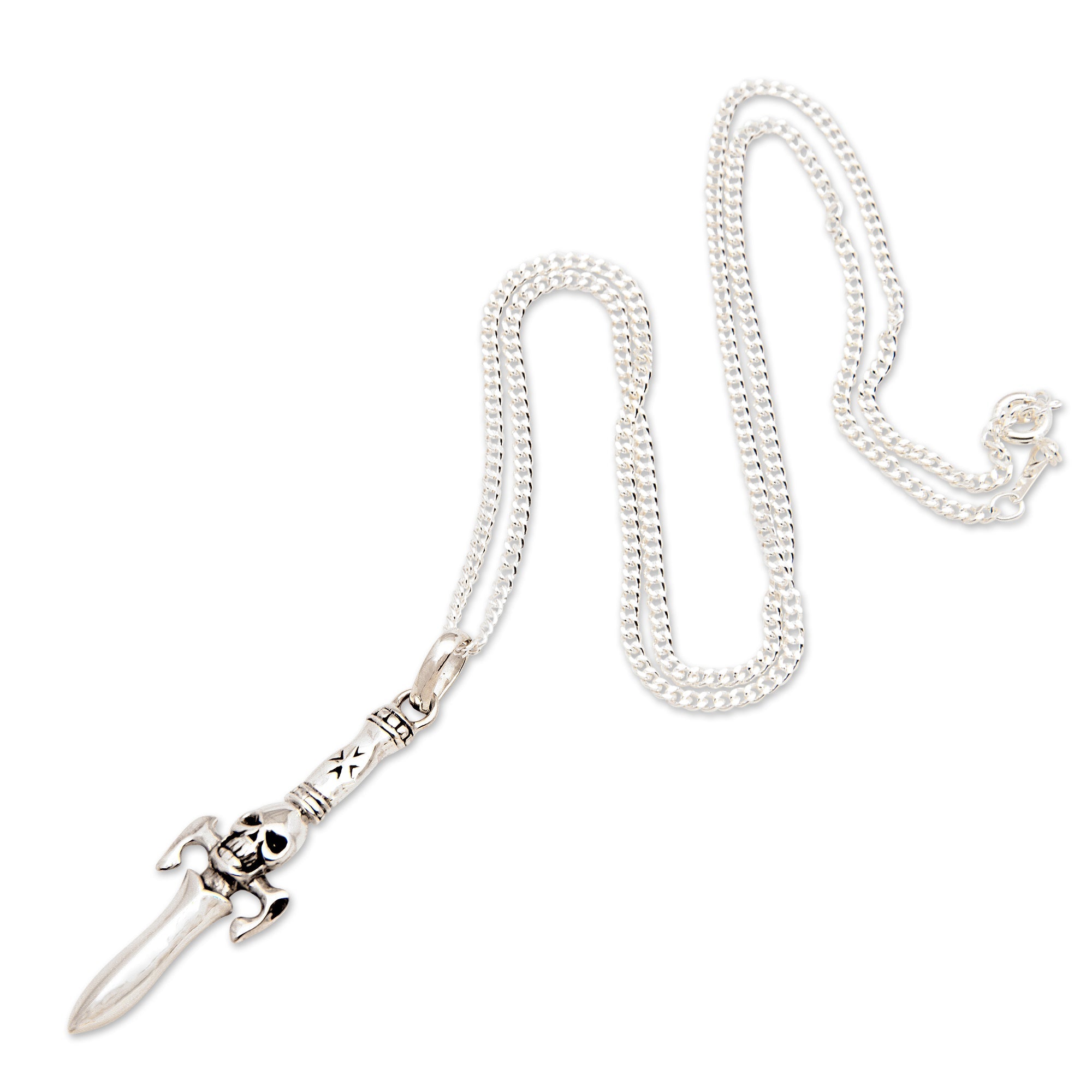 Skull-Themed Sterling Silver Pendant Necklace from Bali - Underworld Sword