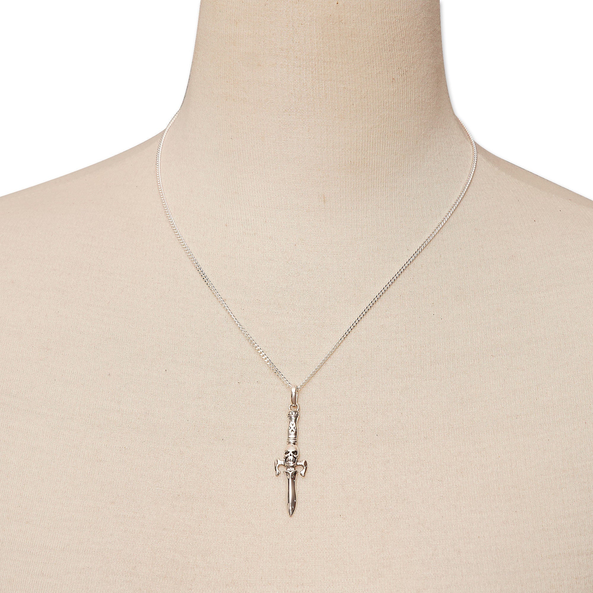 Skull-Themed Sterling Silver Pendant Necklace from Bali - Underworld Sword